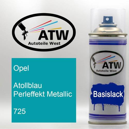 Opel, Atollblau Perleffekt Metallic, 725: 400ml Sprühdose, von ATW Autoteile West.